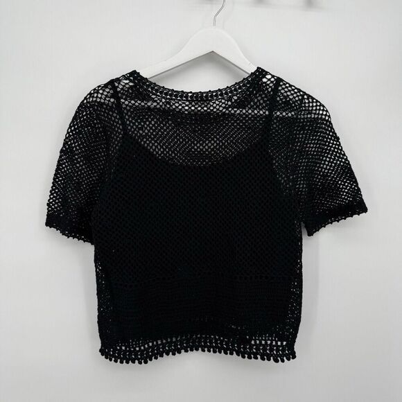 Laura Ashley Vintage 90s Black Knit Sheer Top Size Small - Picture 6 of 7